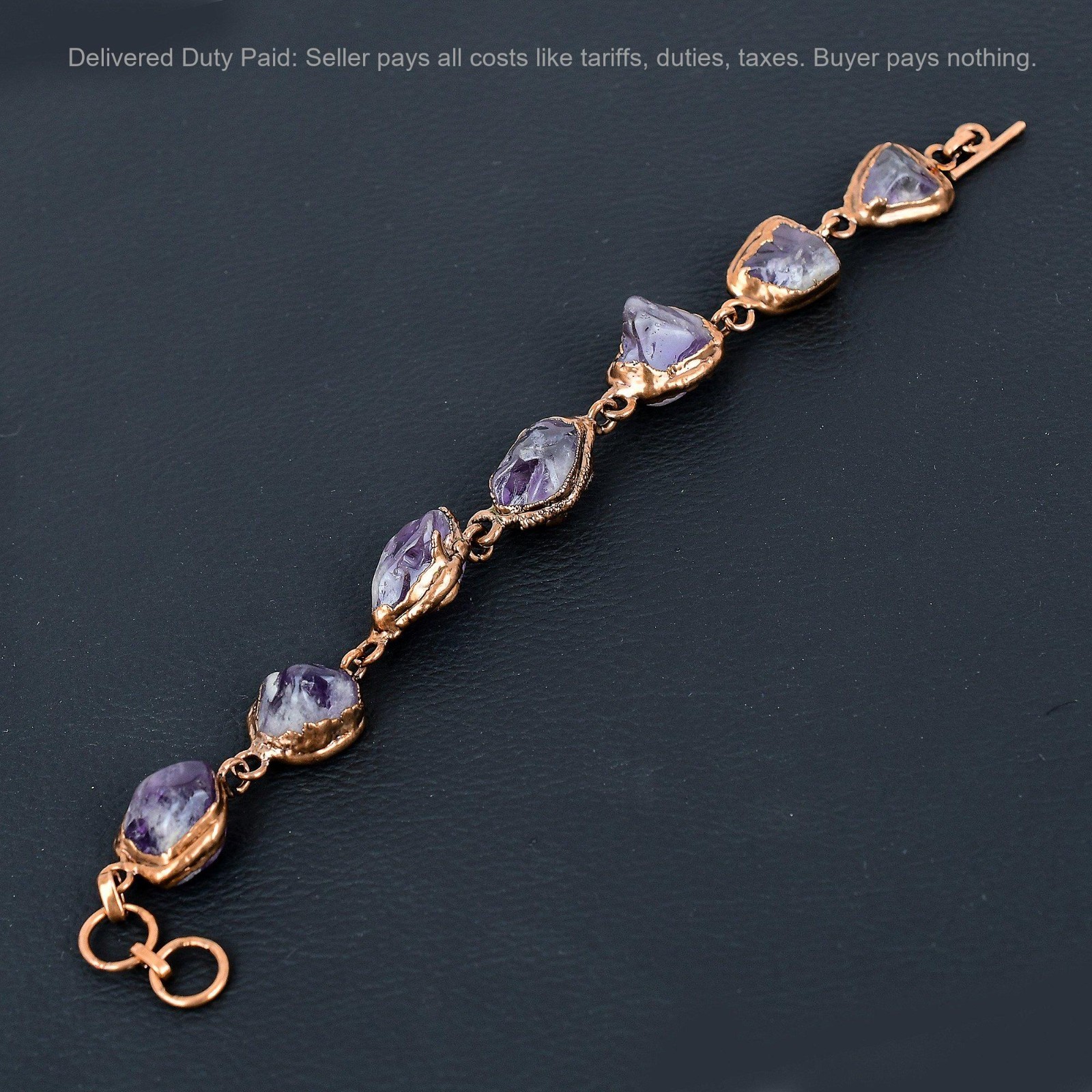 Copper Pentagon Super 23 Amethyst Gemstone Chain Electroformed Bracelet Jewelry