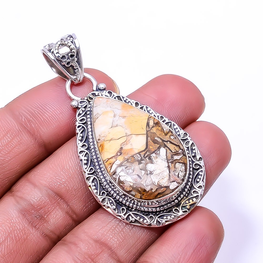Brecciated Mookaite Fine Art 925 Sterling Silver Pendant 2.03″ P60, Christmas