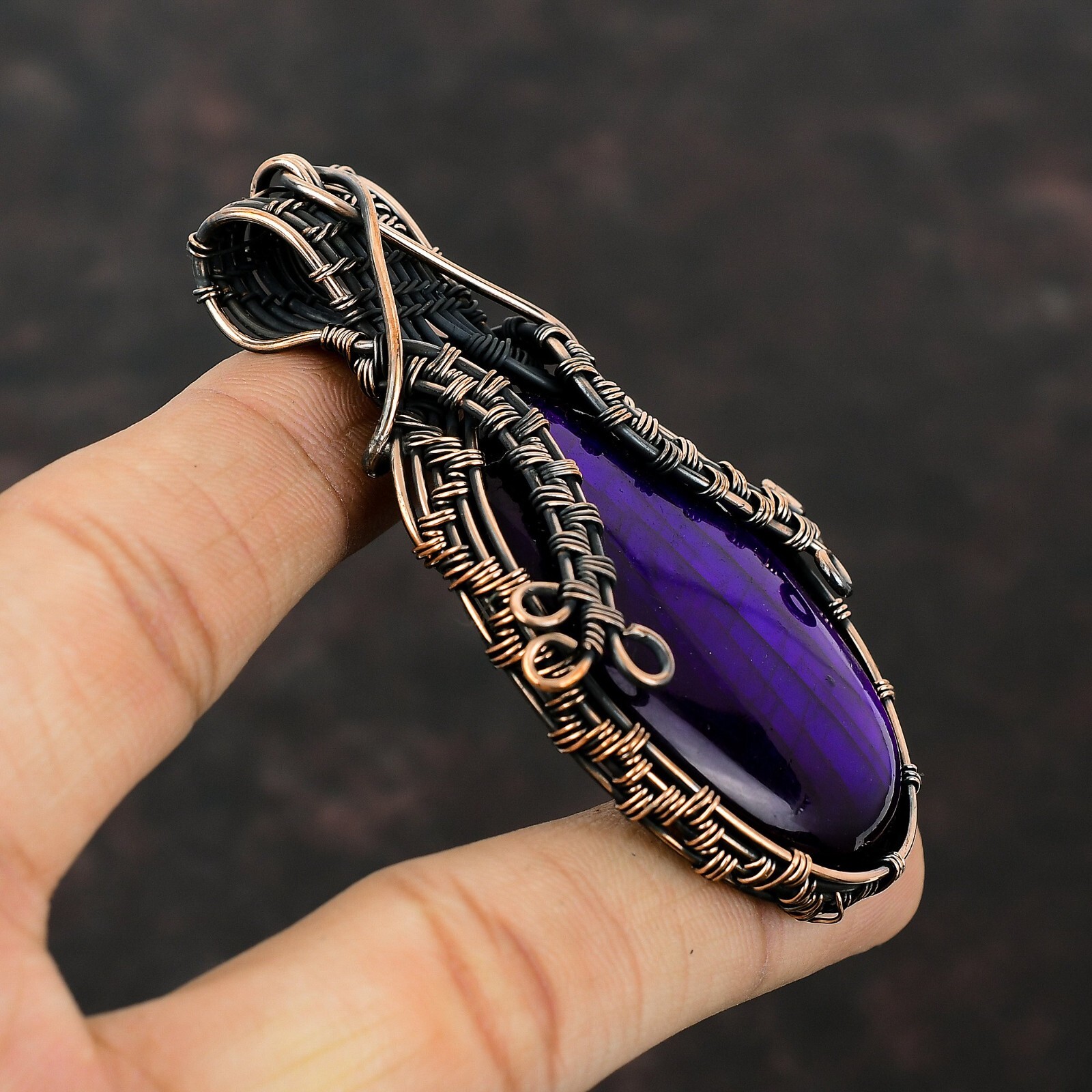 Purple Fire Labradorite Wire Wrapped Pendant Handcrafted Copper Dailywear 3.07″