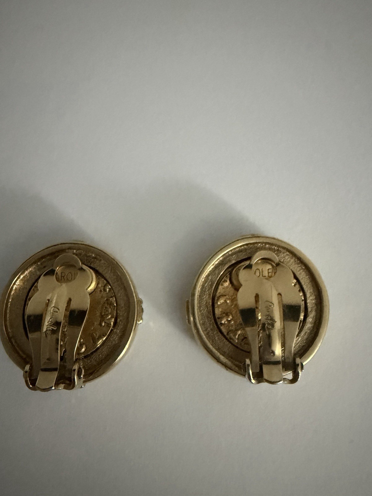Vintage Carolee Signed Gold-Tone Roman Faux Coin Clip-On Earrings