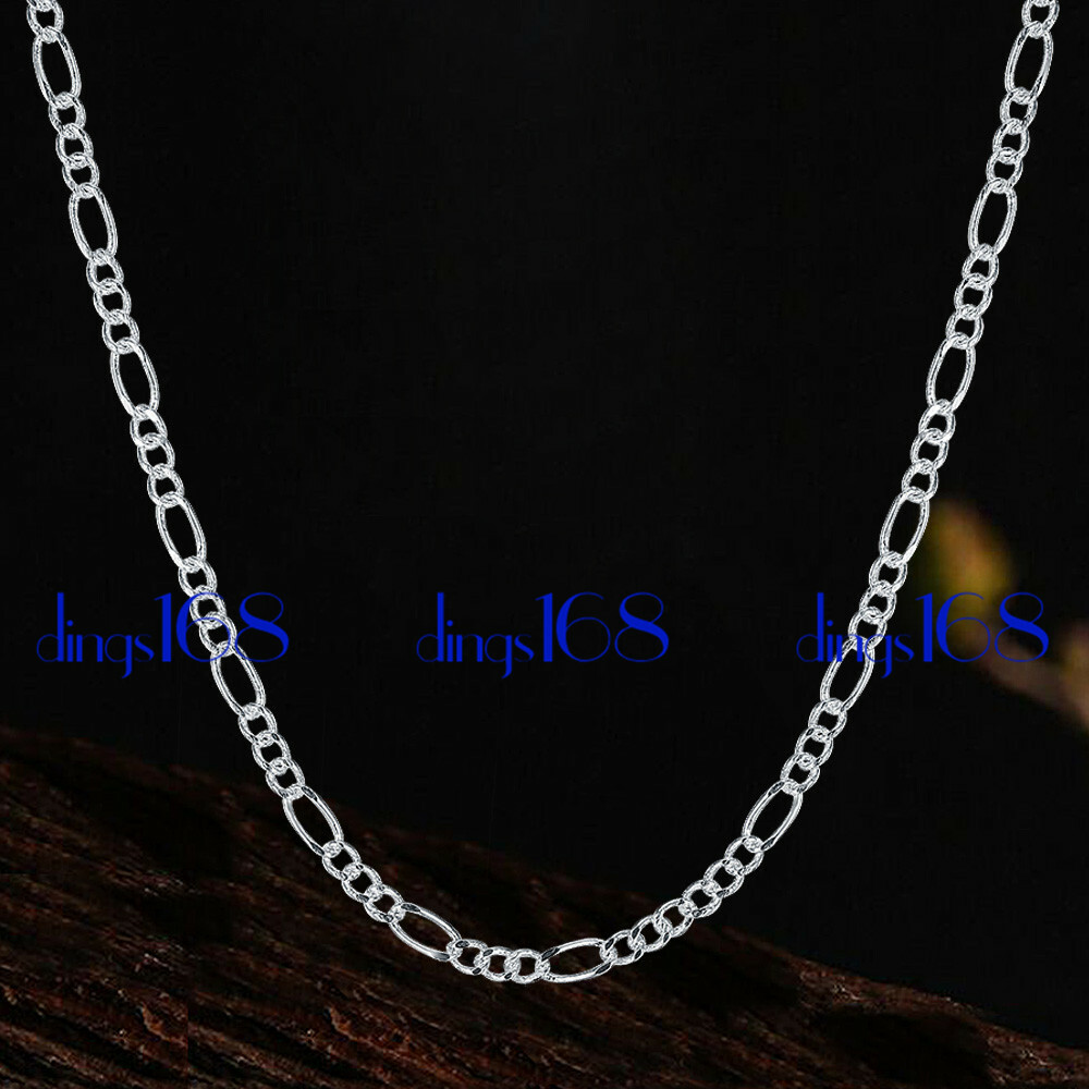 Genuine 925 Sterling Silver 16″/18/20/22/24/26/28/30″ Figaro Chain Necklace A139