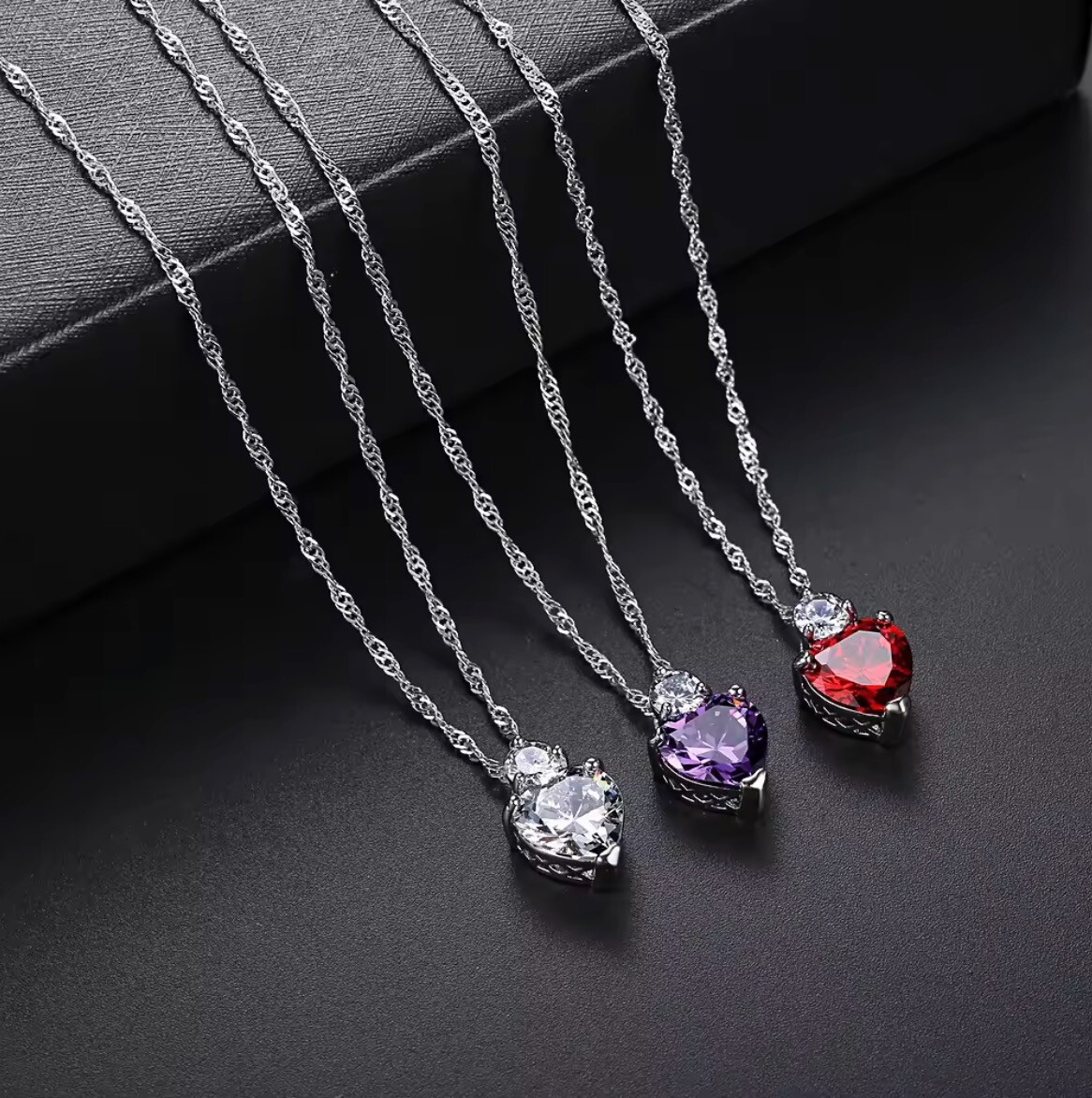 Garnet Heart Jewelry Silver Love Necklace Crystal Pendant Valentine Gift