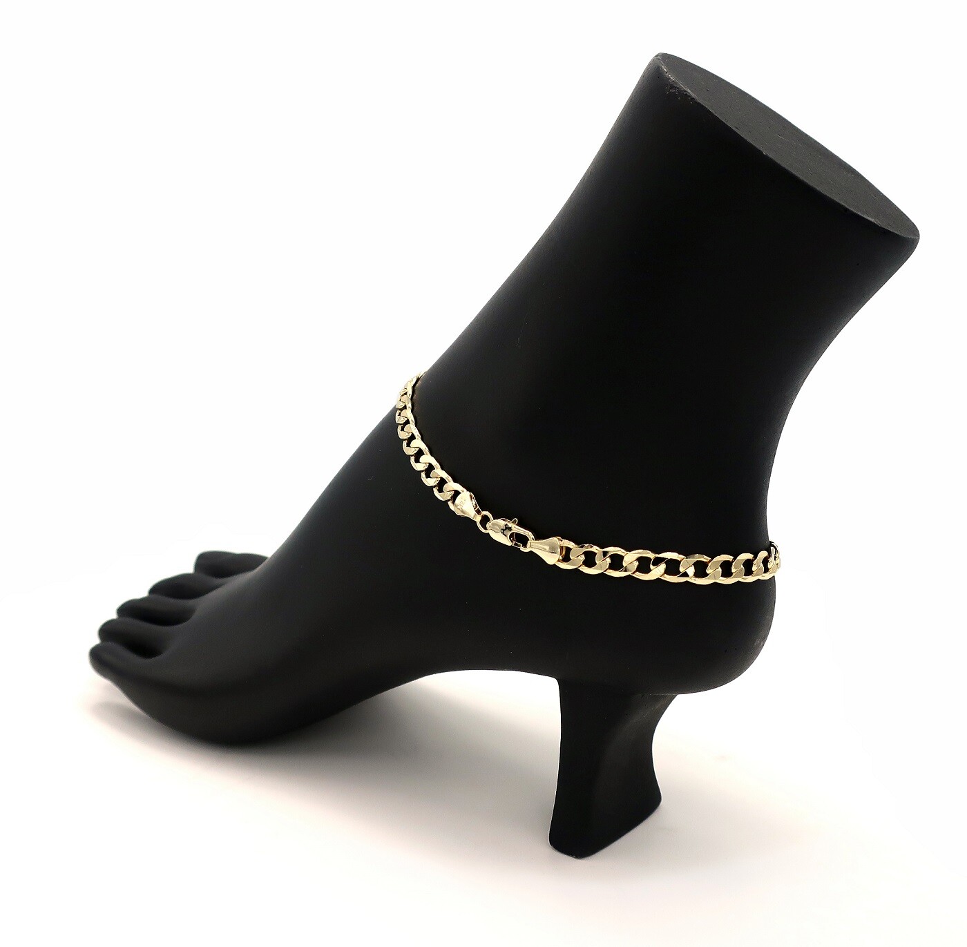 6mm ITALIAN FLAT CUBAN LINK CHAIN ANKLET 10″ ANKLE BRACELET 14K GOLD PLATED