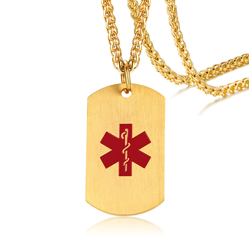 Medical Alert ID Necklace Pendant Stainless Steel Dog Tag Custom Engrave Laser