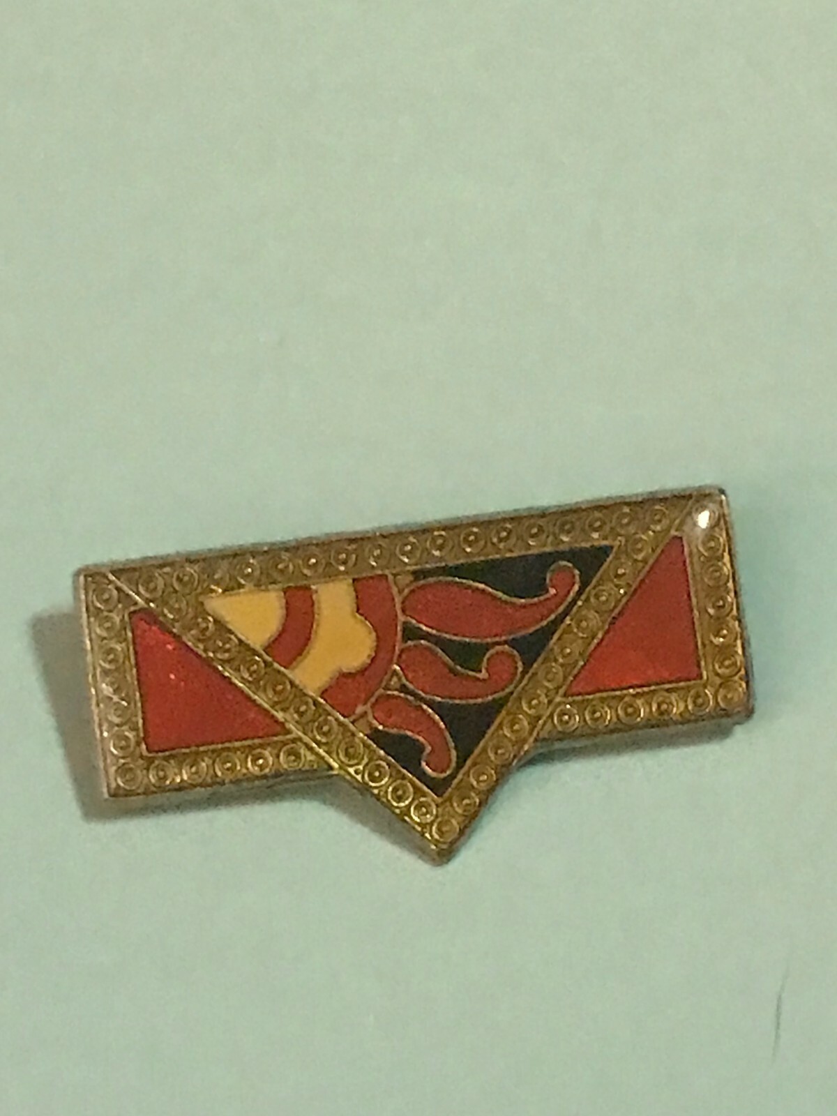 Estate Red Black & Cream Enamel Art Deco Style Pin Brooch – 1 and 7/8th’s x 1 in