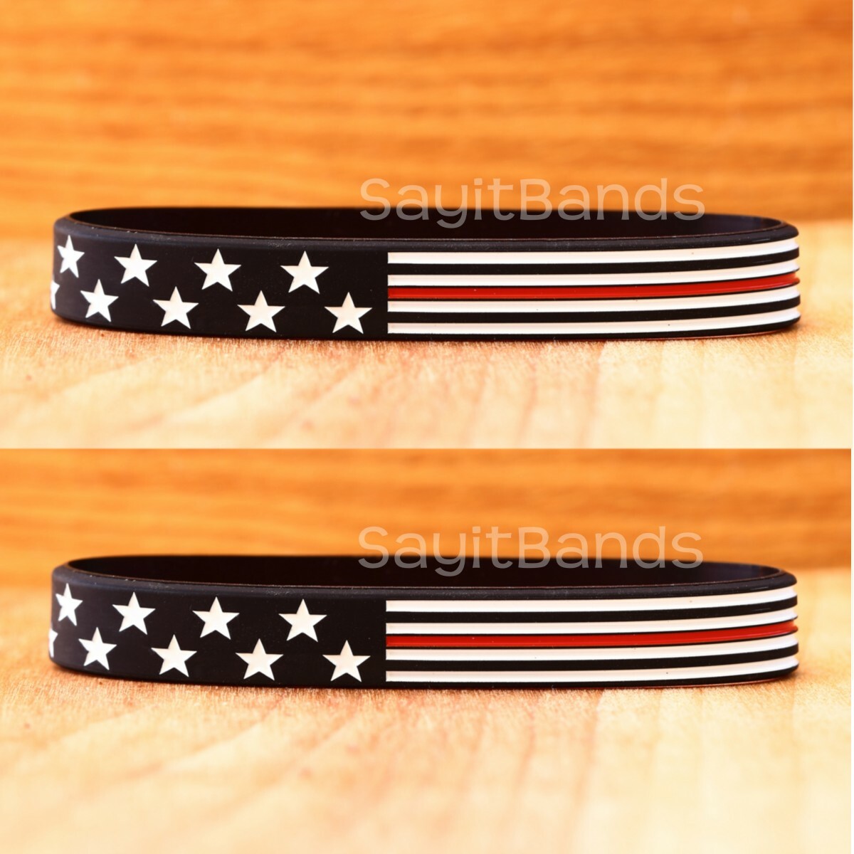 Two (2) FLAG Thin RED Line USA Wristbands Firefighter Support Bracelets 7″ 8″ 9″