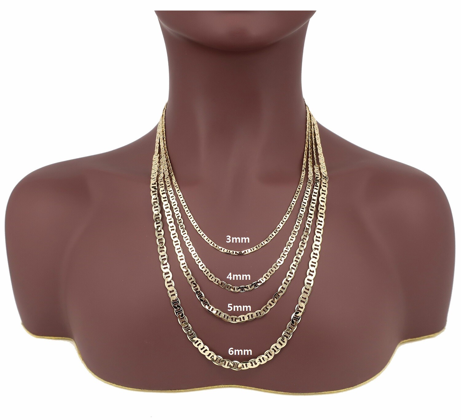 Yellow Mariner Anchor link Chain 3mm to 6mm Necklace Bracelet 14k Gold Plated
