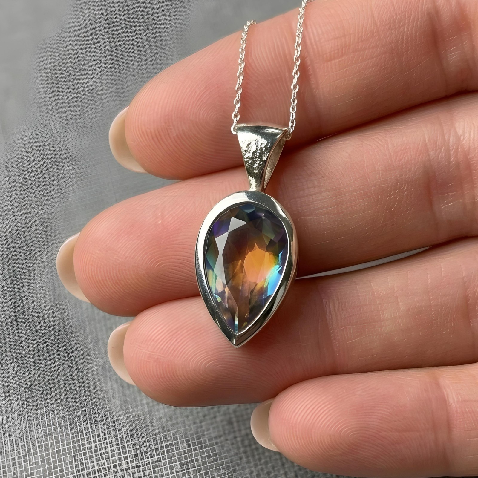 Madagascar Rainbow Moonstone Pendant Handmade 925 Silver Blue Fire Pendant