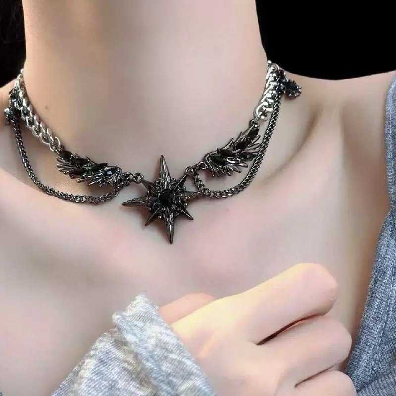 Men’s Star Starburst Wings Necklace Metal Jewelry Goth Punk Stainless Steel