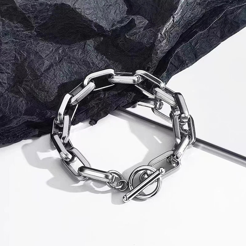Silver Mens Punk Titanium Steel Chain Curb Cuban Link Bracelet Gifts Men Women
