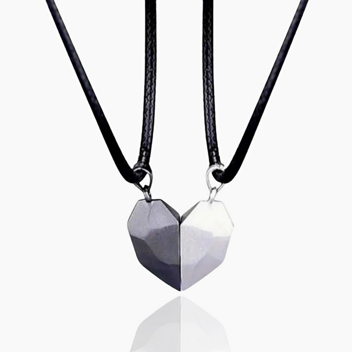 Matching Couple Split Heart Charm Pendant Necklace Set Cord & Chain Metal