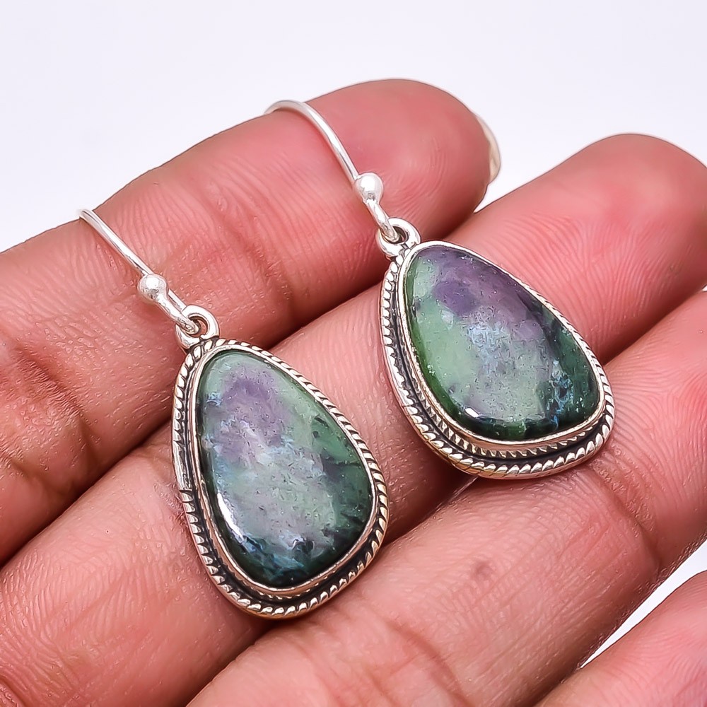 Ruby With Zoisite 925 Sterling Silver Earring 1.56″ E58, Christmas Gift