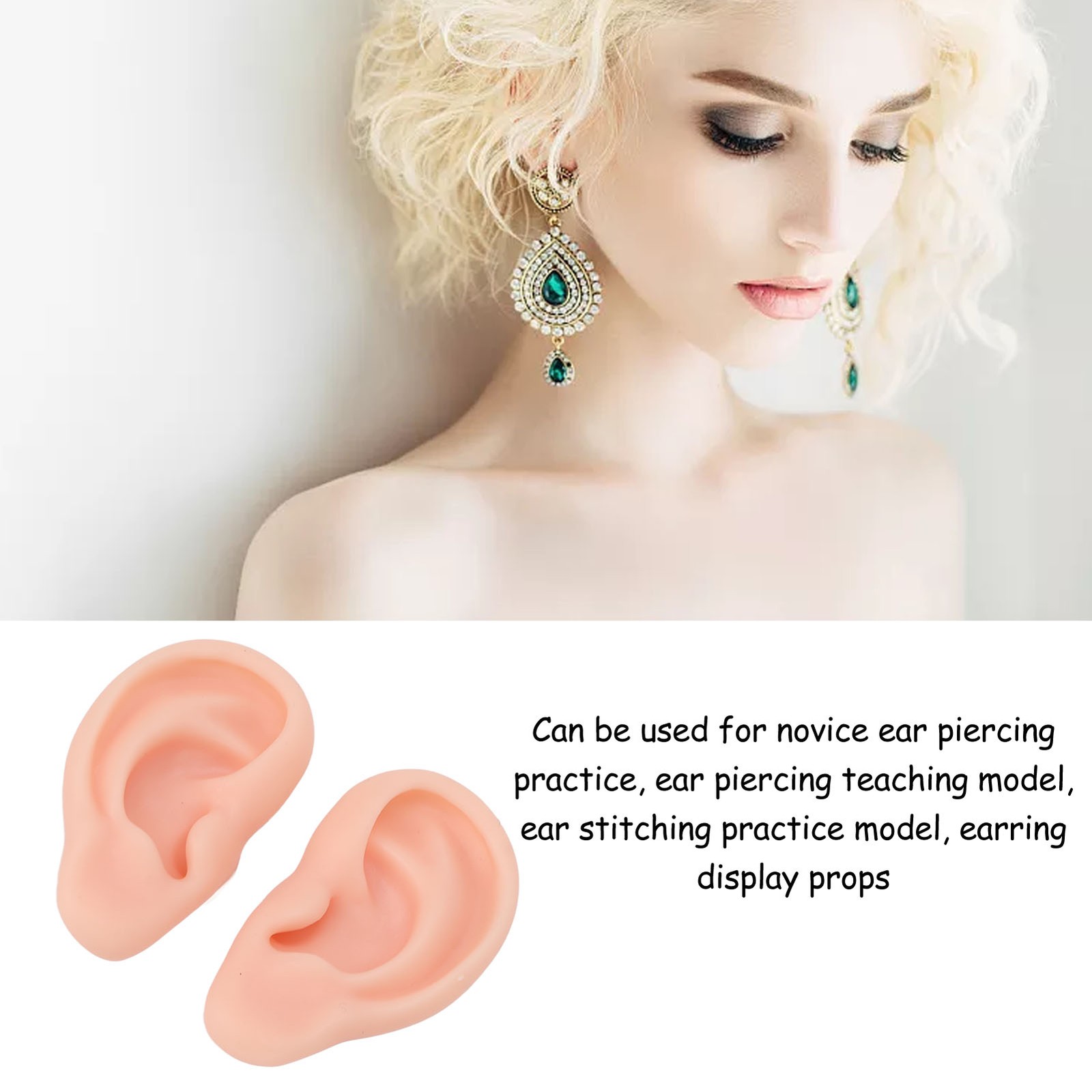 1 Pair Silicone Ear Model Soft For Piercing Exercise (Light Skin)