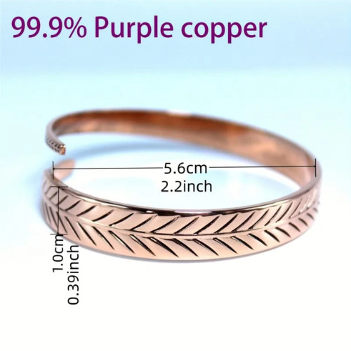 Pure Copper Feather Cuff Bracelet Adjustable Boho Open Bangle Nature Inspired