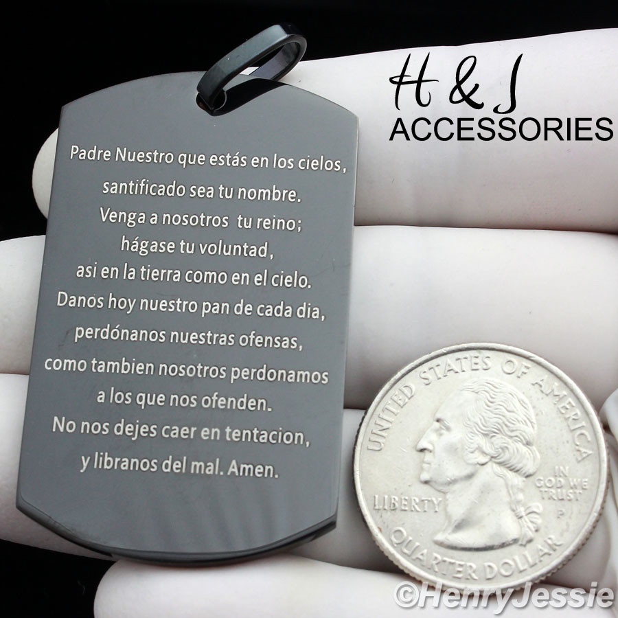 20-30″MEN Stainless Steel Black Plated Bead Chain Spanish Bible Verse Pendant*82