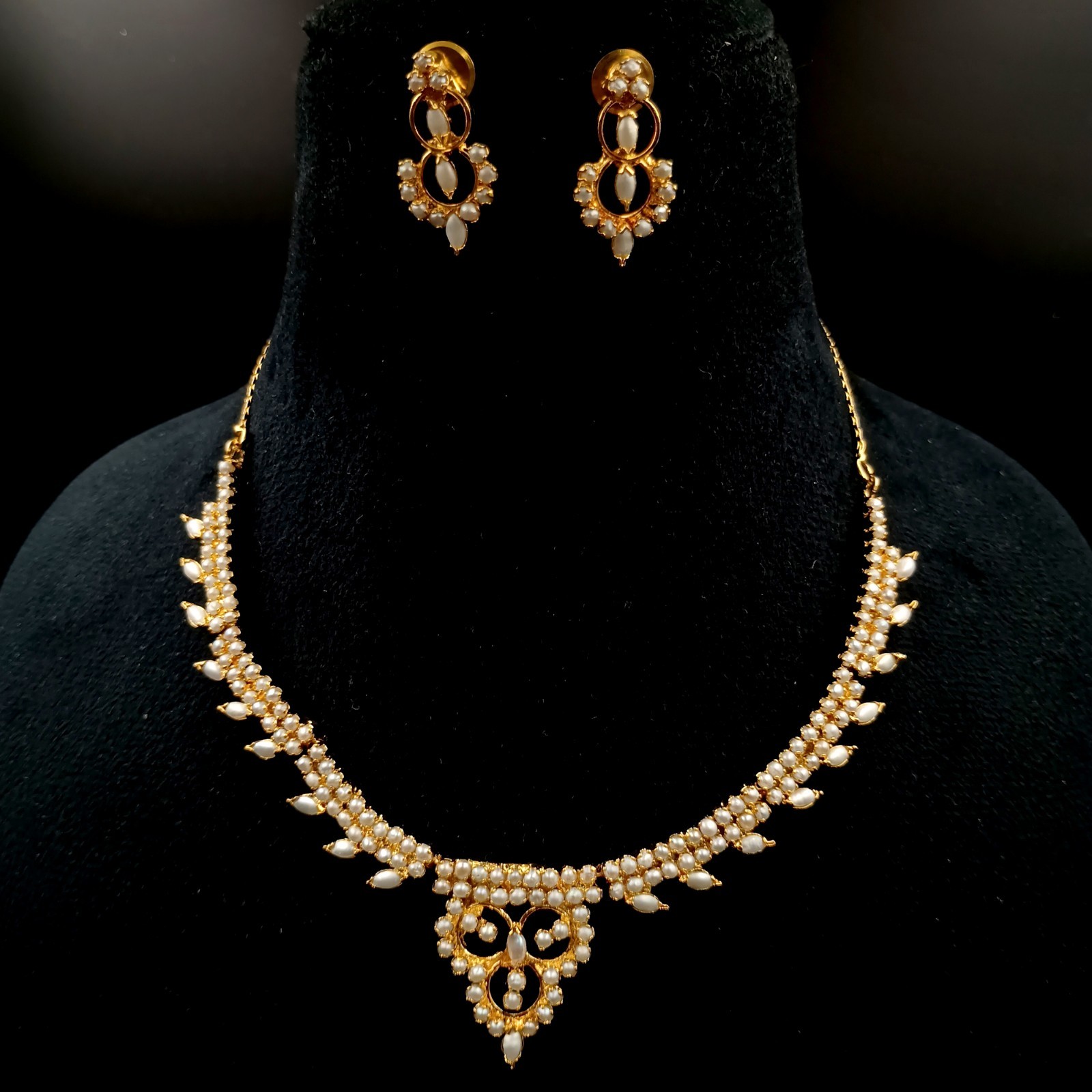22K Gold Plated Pearl Necklace Set Traditional Indian Wedding Jewelry For women