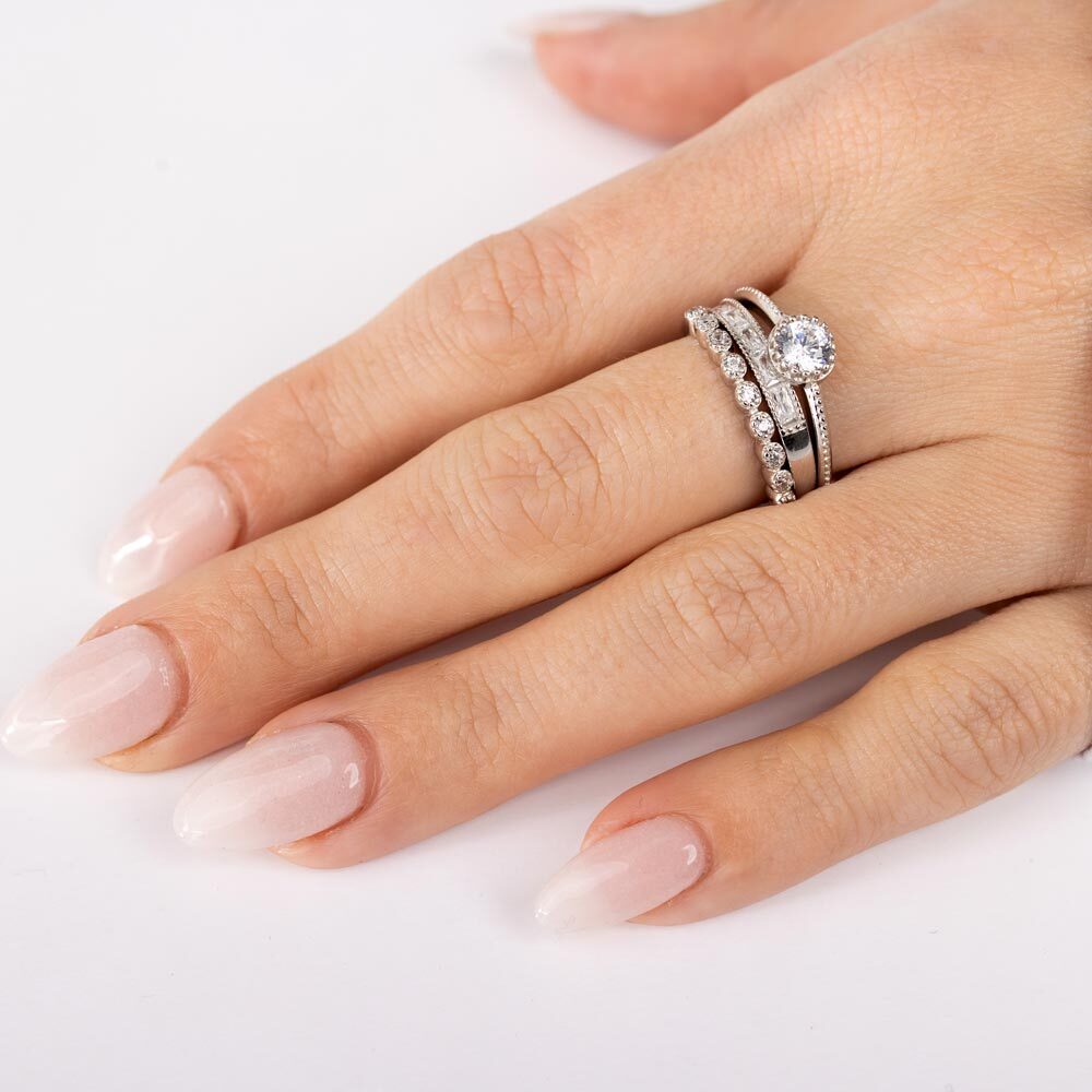 925 STERLING SILVER STACKABLE RING SET LAB SIMULATED FLAWLESS DIAMONDS