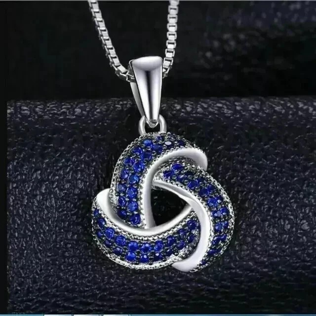 Round Cut Simulated Blue Sapphire Women’s Stunning Pendant 14K White Gold Plated