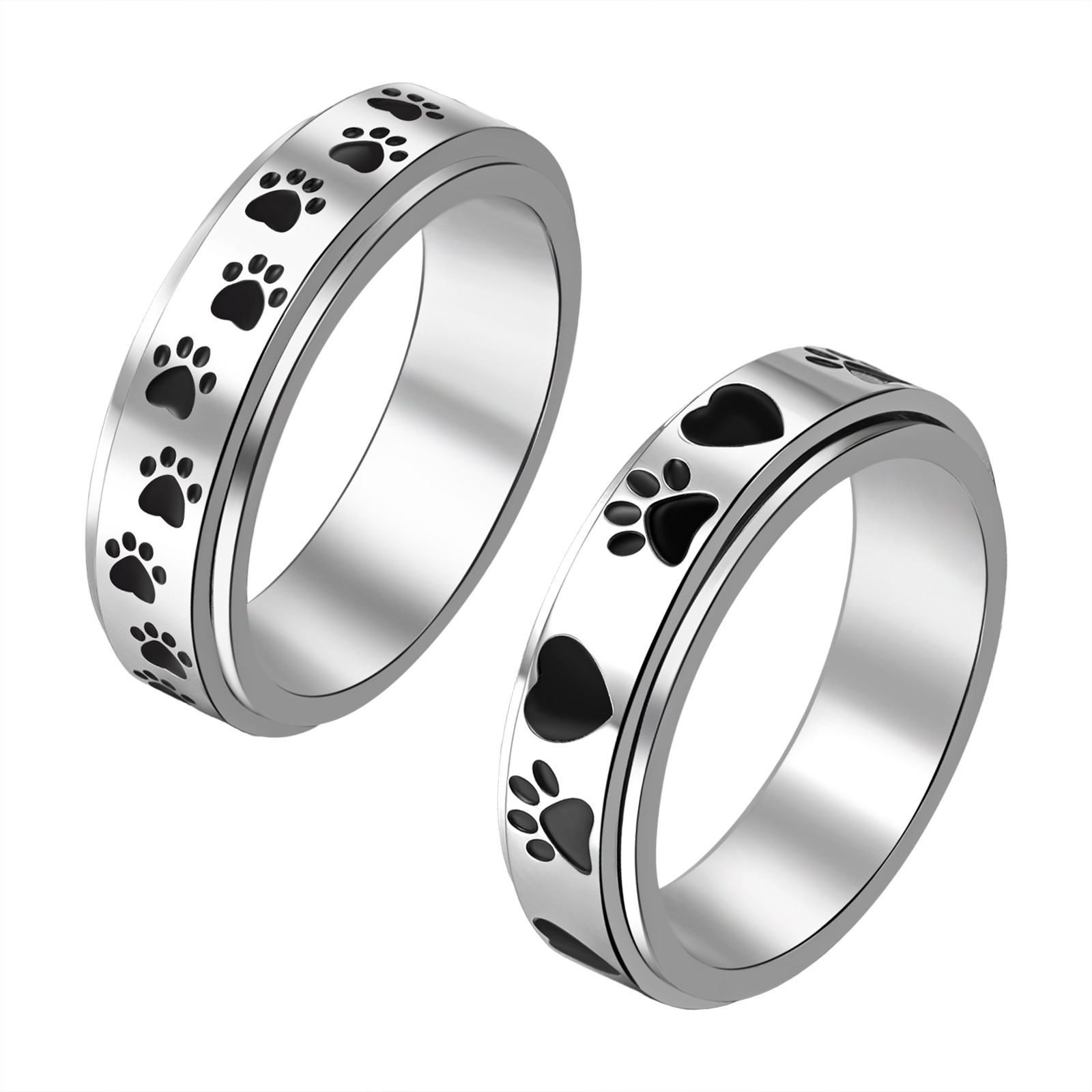 Womens Pet Paw Print Stainless Steel Anxiety Spinning Ring Pet Lover Gift Ideal