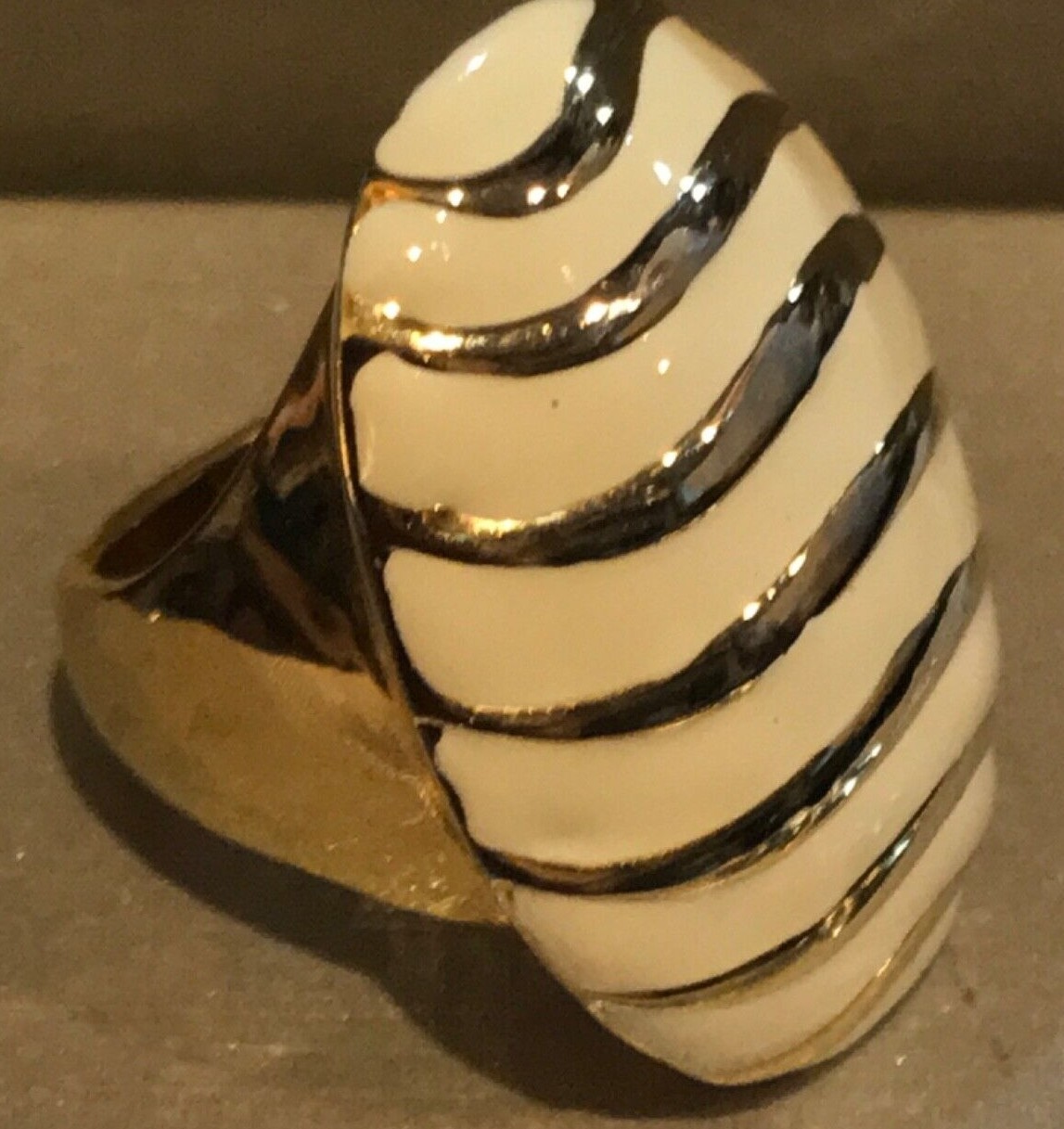 White and Gold Enamel Dome Ring Gold Tone Fashion Jewelry