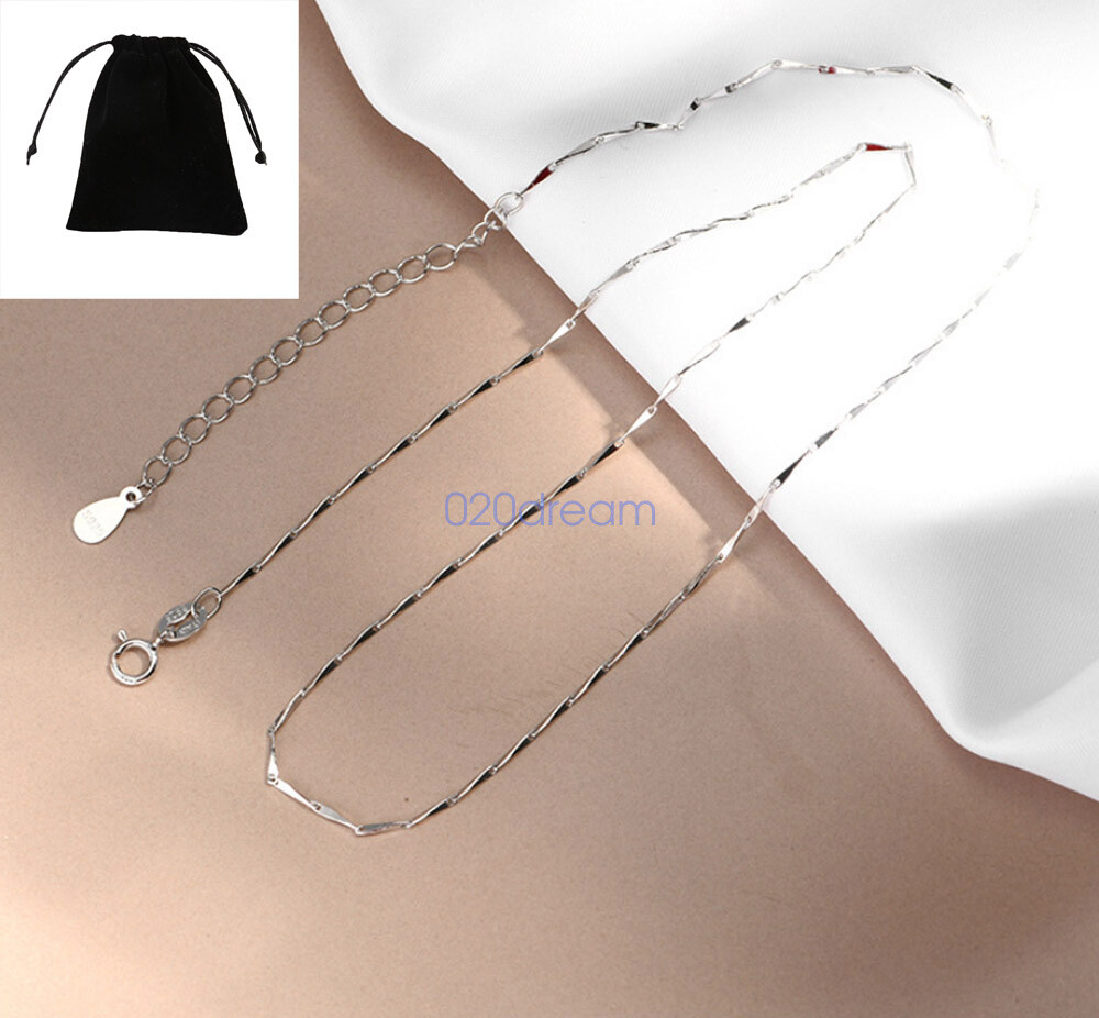 Real 925 Sterling Silver Necklace 0.8mm Triangle Chain 14-24″ Extend Adjust