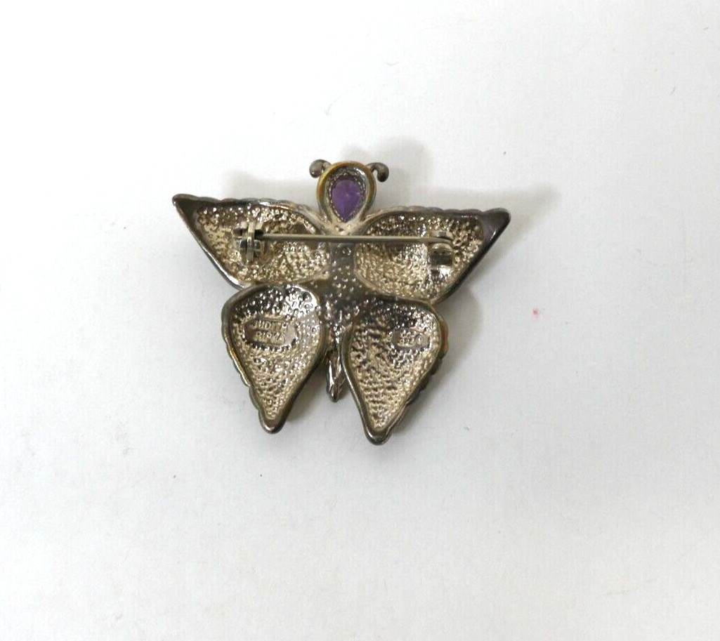 JUDITH RIPKA sterling silver and Amethyst Butterfly Brooch Pin 17 grams J20