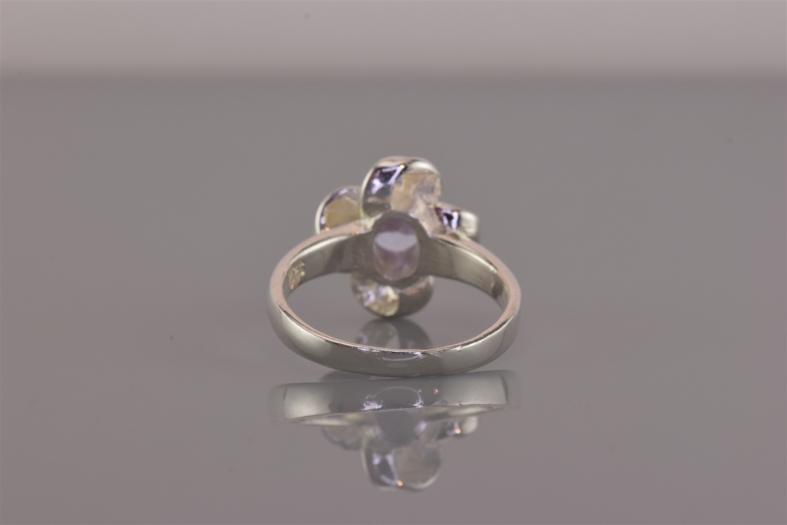 Sterling Silver Purple Oval Cubic Zirconia Swirl Ribbon Loop Band Ring 925 Sz: 8