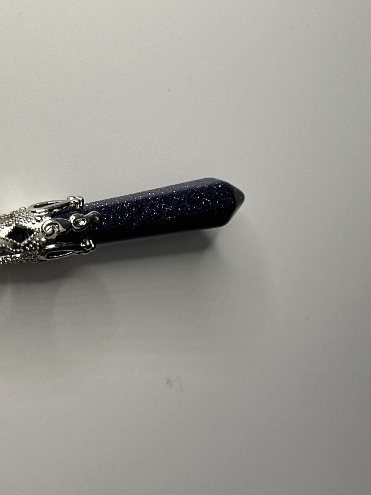 Silver Tone Man-Made Sparkly Blue Sandstone “Stone of Ambition” Romance Pendant