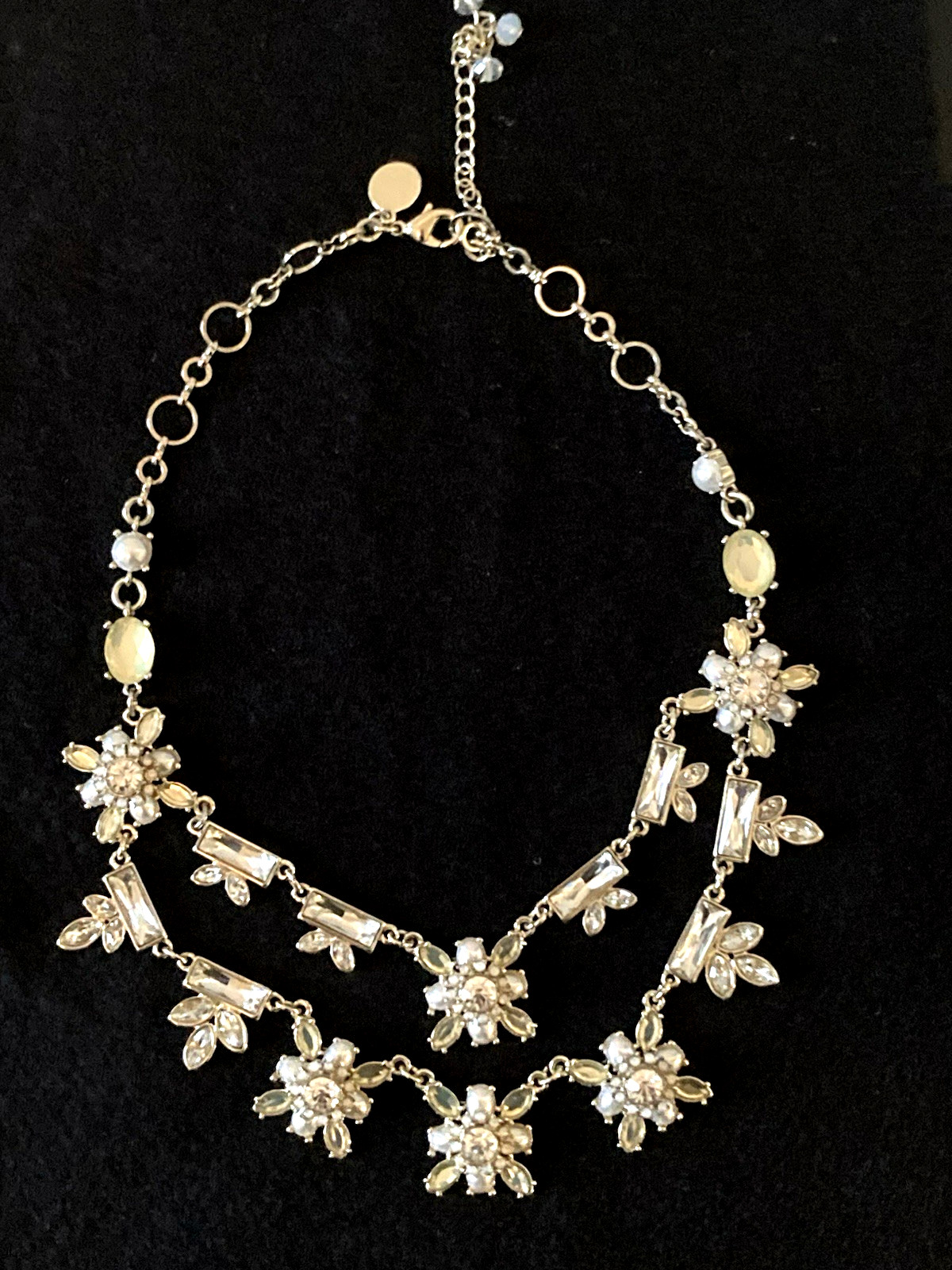 Clear Rhinestone Flower Bib Statement Collar Necklace