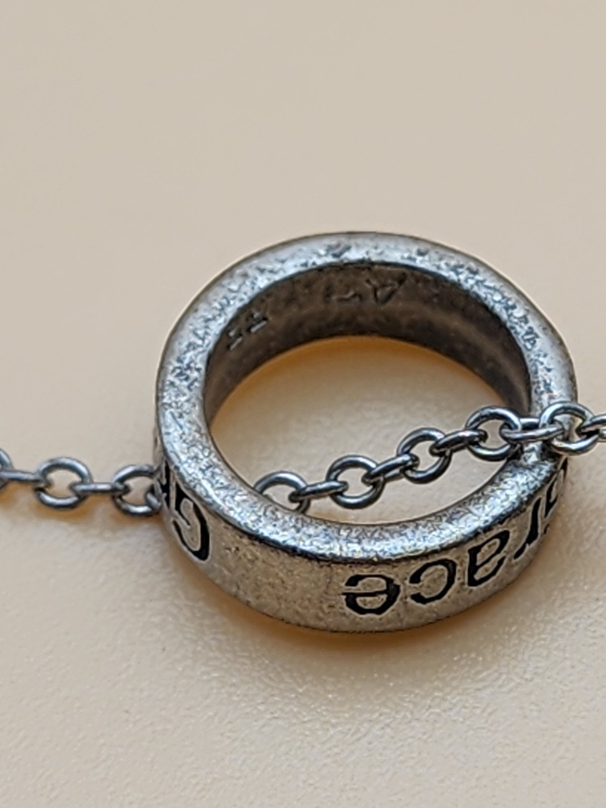 Vtg ATI CN Signed Faith Wisdom Grace Rings Necklace Silver Tone FREE $HIPPING!!