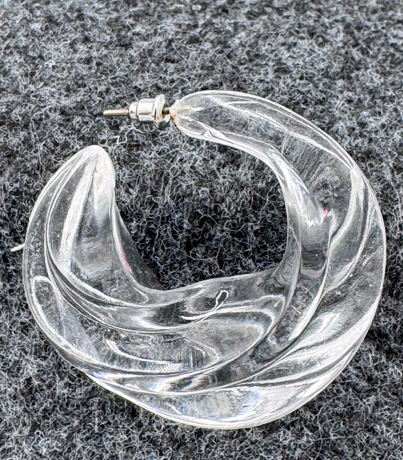 Chunky Clear Acrylic Resin C-Hoop Earrings Fashion Post Back 80’s 90’s