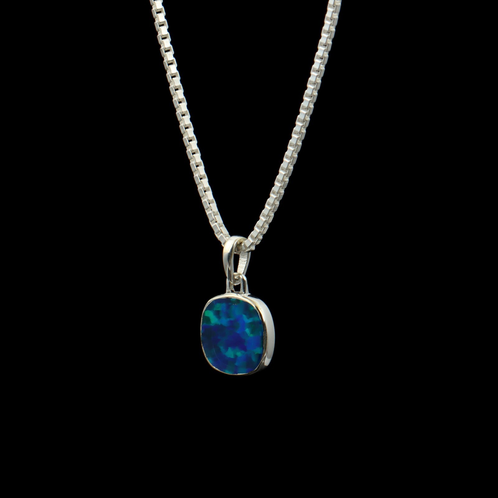Handcrafted Round Blue Fire Opal Pendant in Polished 925 Sterling Silver Jewelry