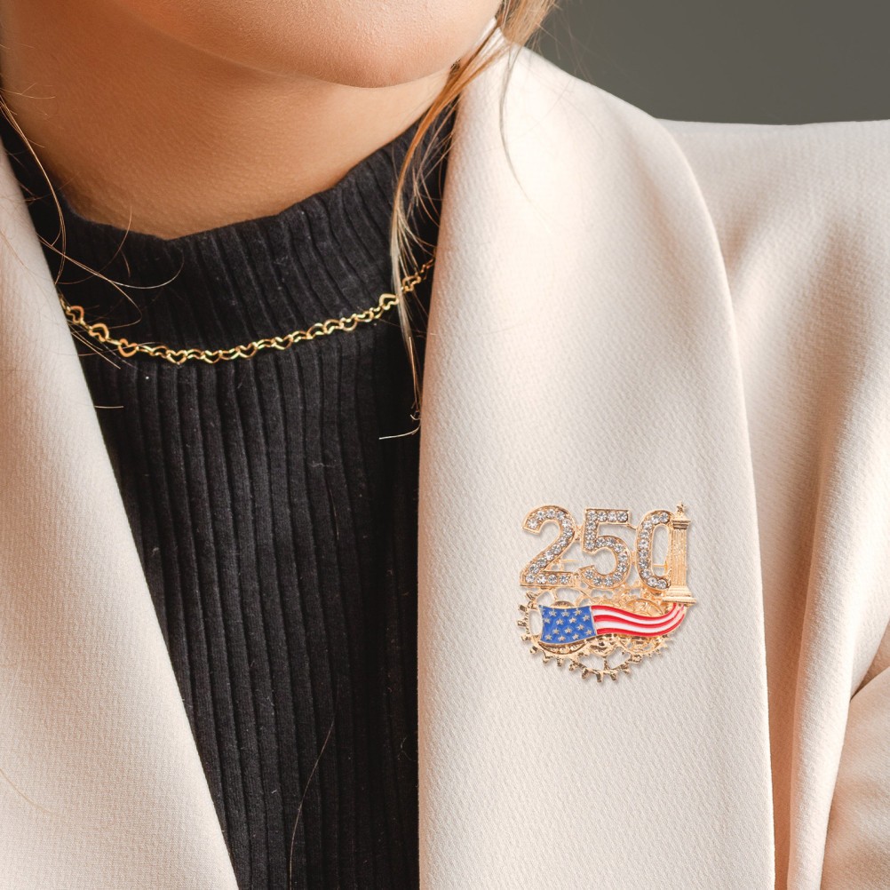 Rhinestone 250th Anniversary Brooch: 1776-2026 USA Birthday Commemorative Lapel