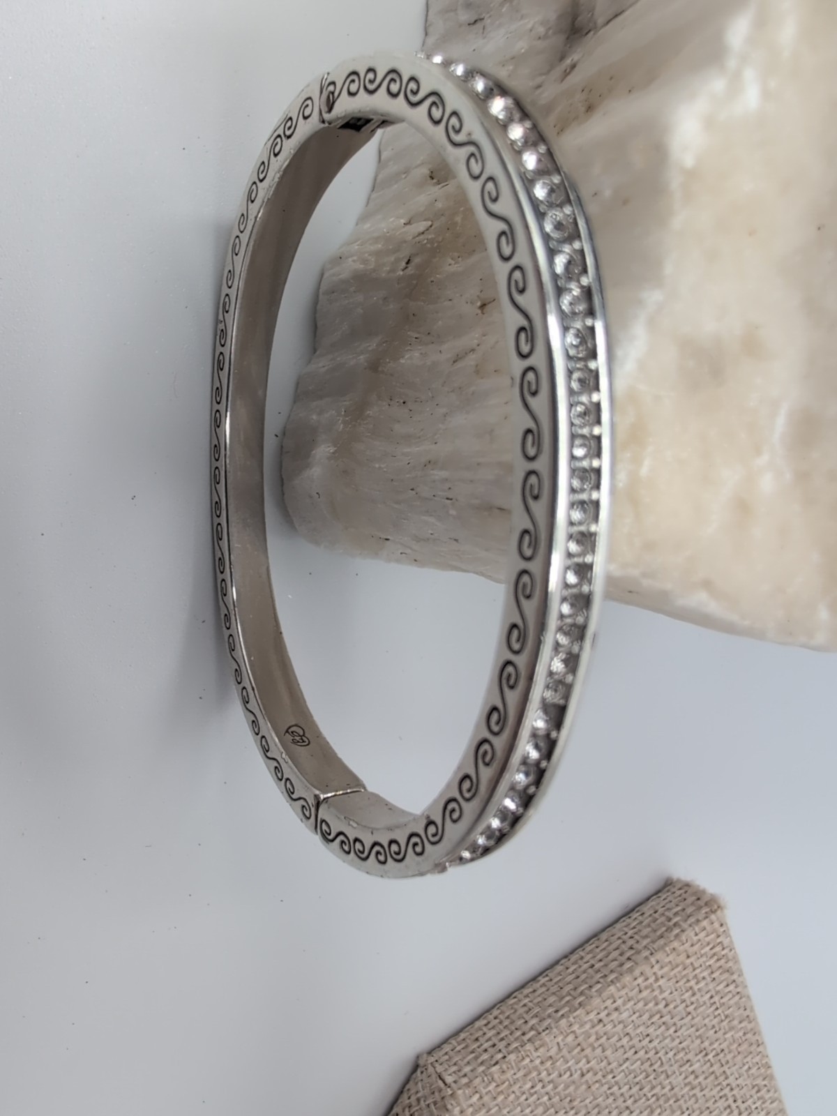 Brighton Secret of Love Silver Tone Hinged Bracelet Crystal Magnetic Closure