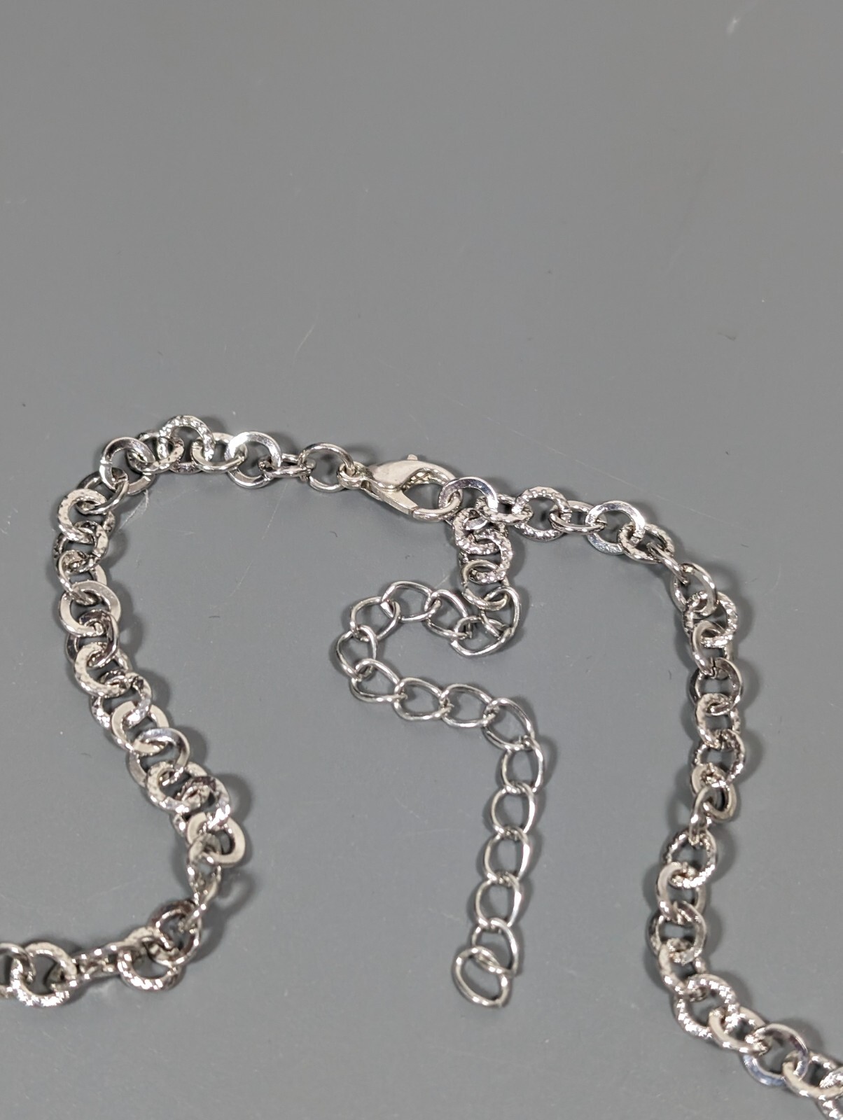 Silver Tone White Gray Faux Pearl Charm Bib Statement Necklace 19 inch Ombre