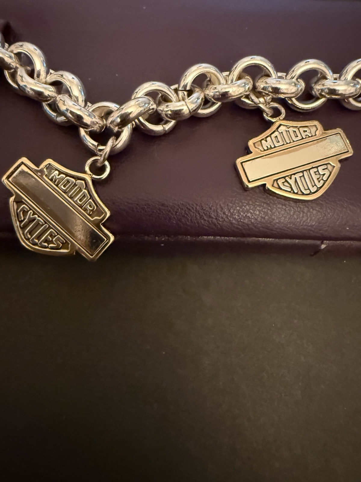 Motorcycles Charms Dangling Silvertone Bracelet 8”New without tags