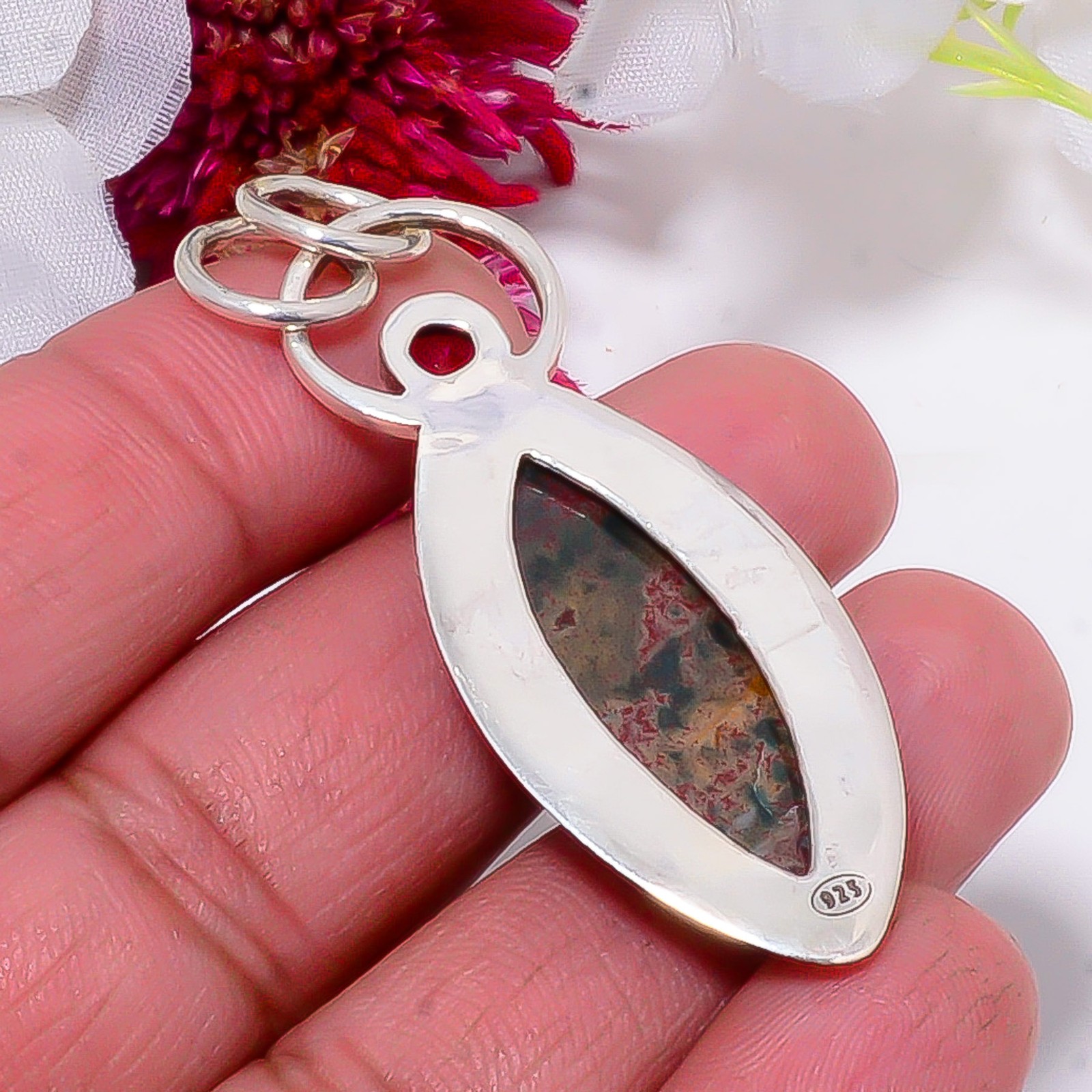 Bloodstone / Heliotrope925 Sterling Silver Pendant 2.26″, Christmas Gift P57131