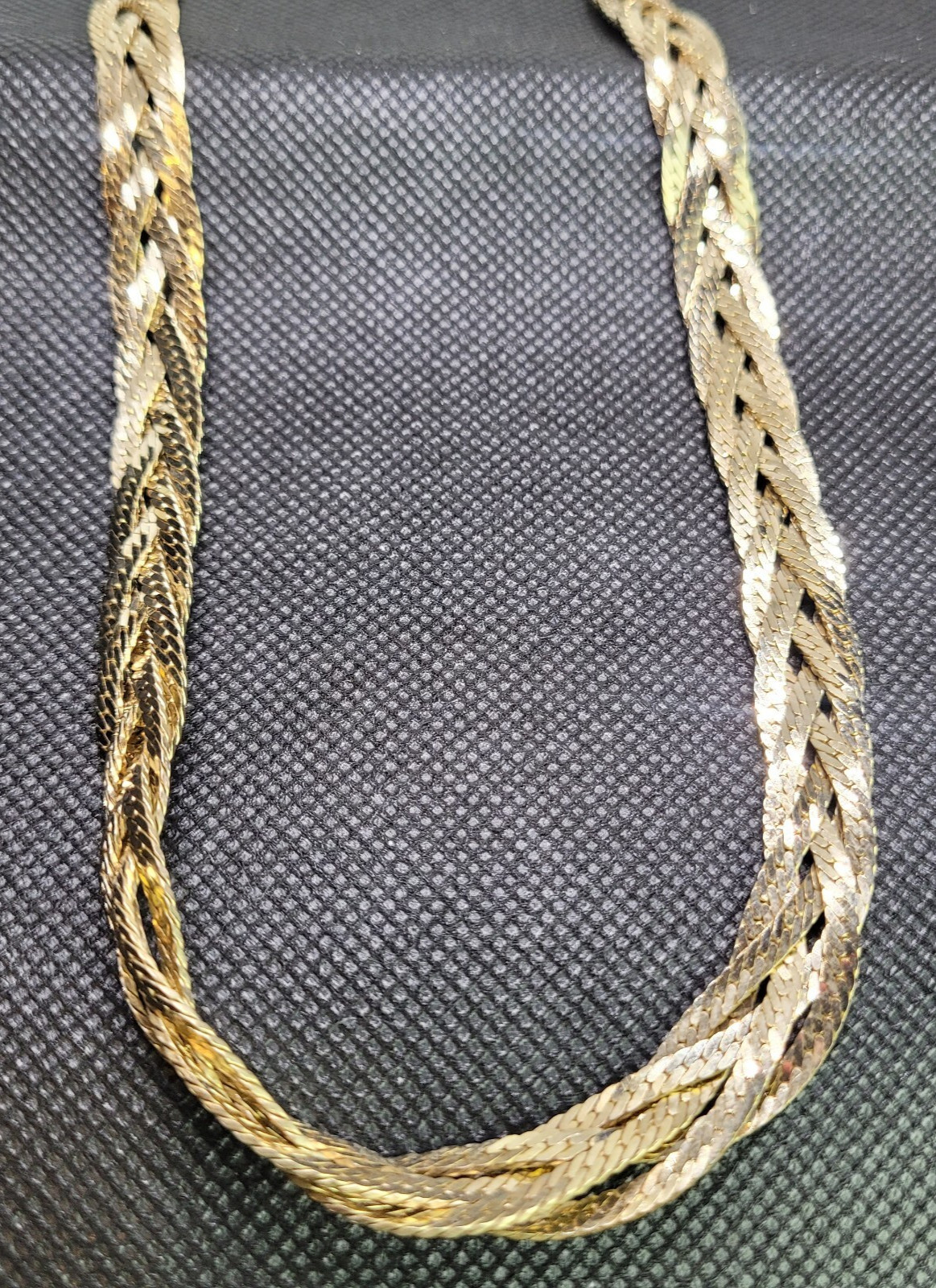 Vintage Gold Tone Twisted Herringbone Chain Necklace Faux READ