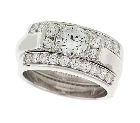 QVC Diamonique Sterling Silver 3.10 ct tw 3-pc. Ring Set SIZE 7 #J27474