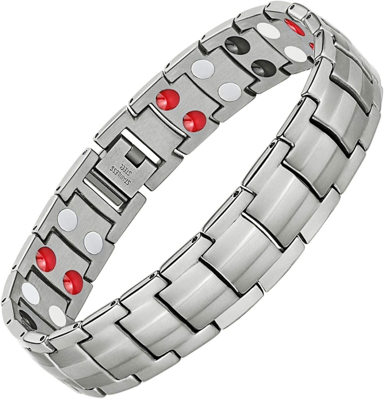 Feraco Mens Bracelet Magnetic Titanium Steel 4 Elements Magnets Bracelet, Silver