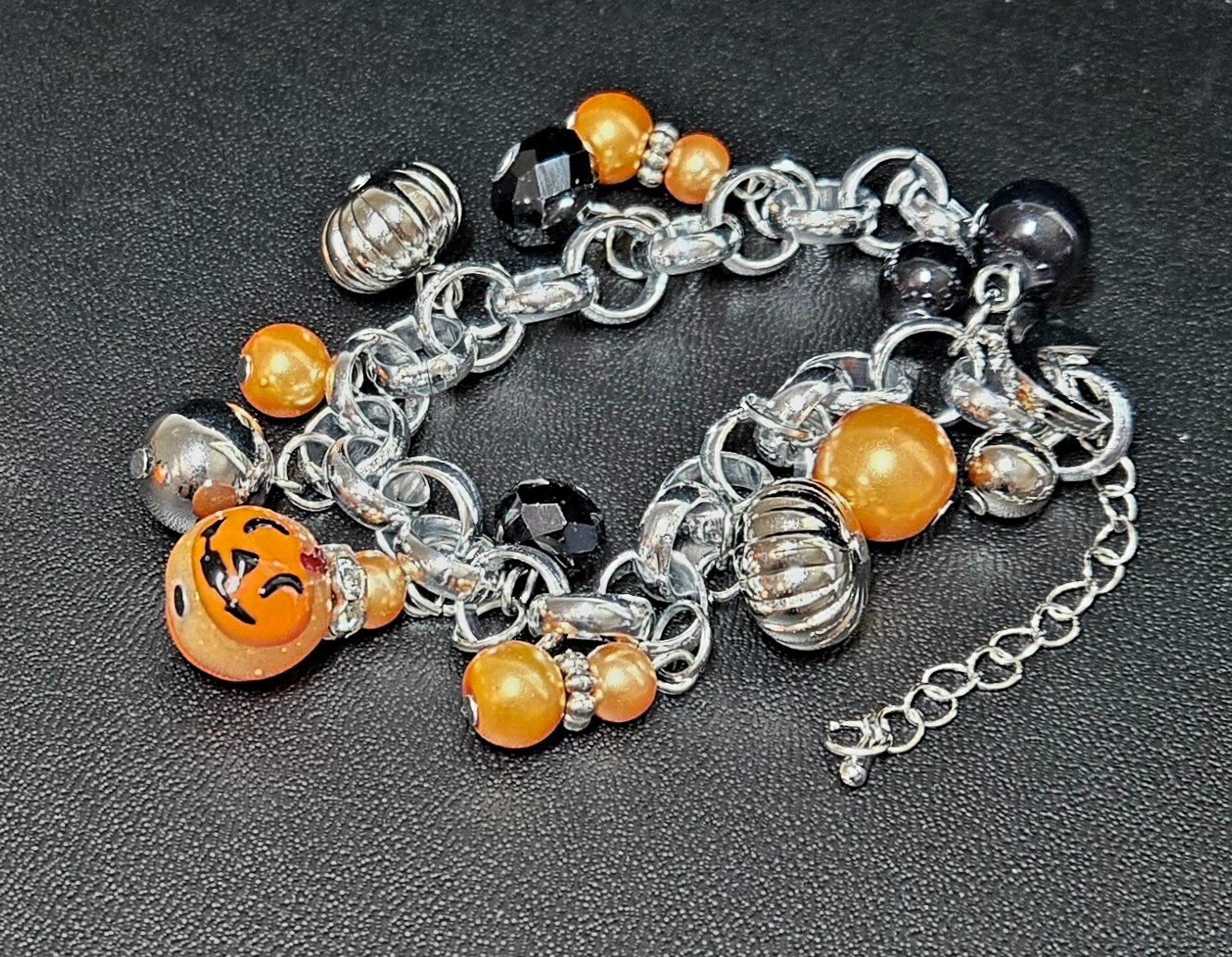 Halloween Bracelet Glass Beaded Stretch Bracelet Ghost Spooky Cat Bat Spooky 5