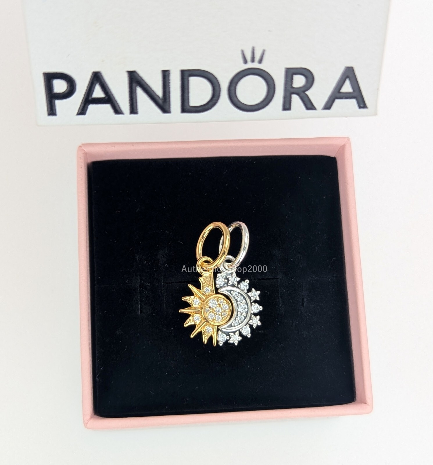 New 100% Authentic PANDORA 14k 925 Splitable Sun & Moon Dangle Charm 763585C01