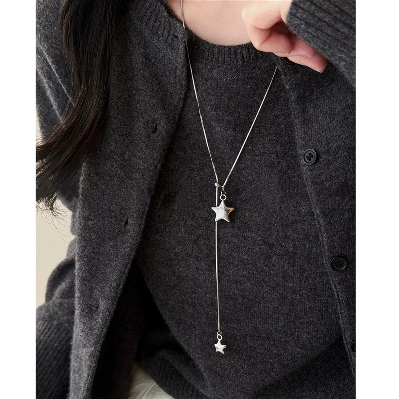 Silver Color Asymmetrical Star Pendant Adjustable Snake Chain Necklace for Women