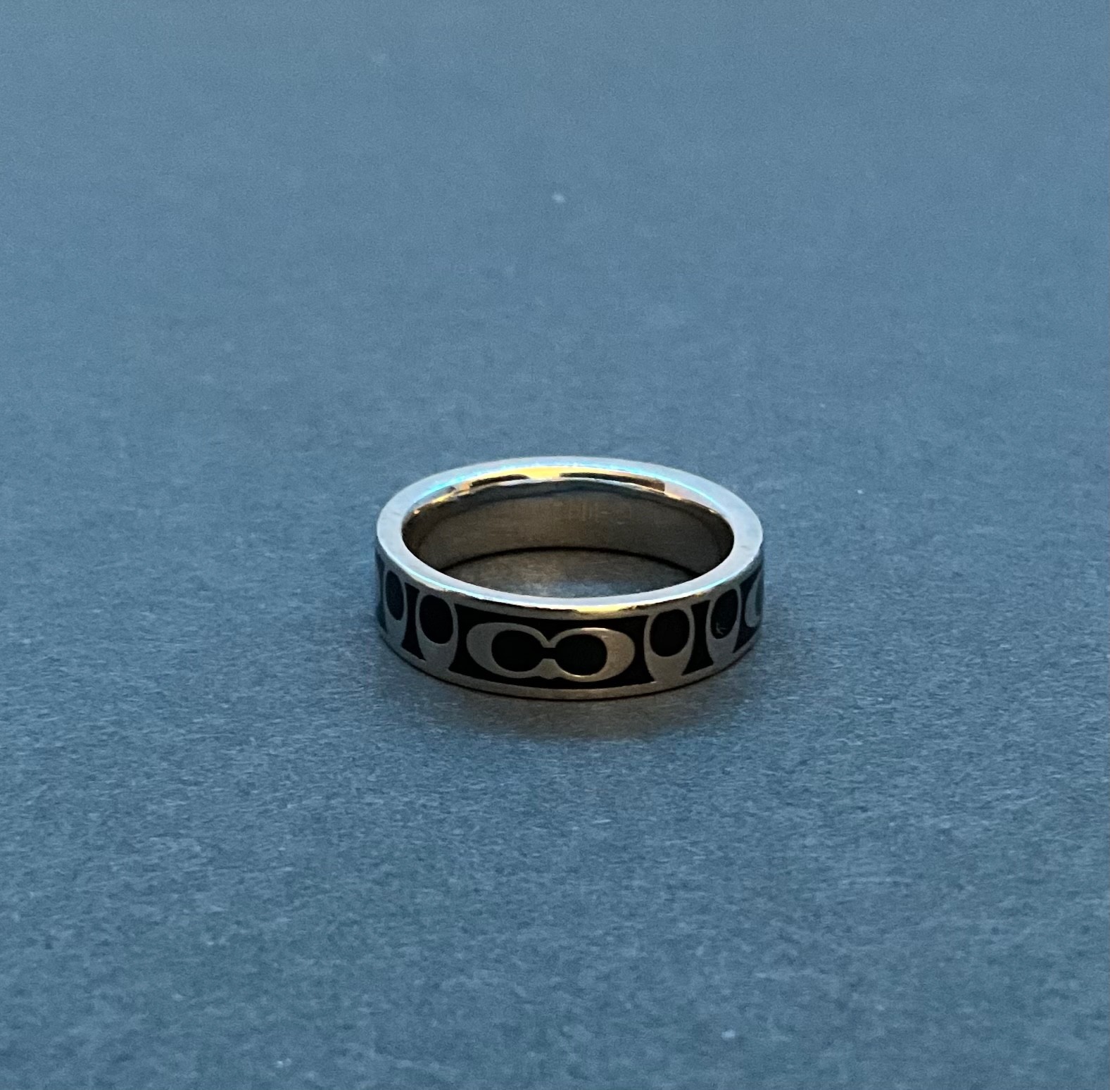 Coach Ring Black Enamel Logo Silver/black tone Ring Size 6