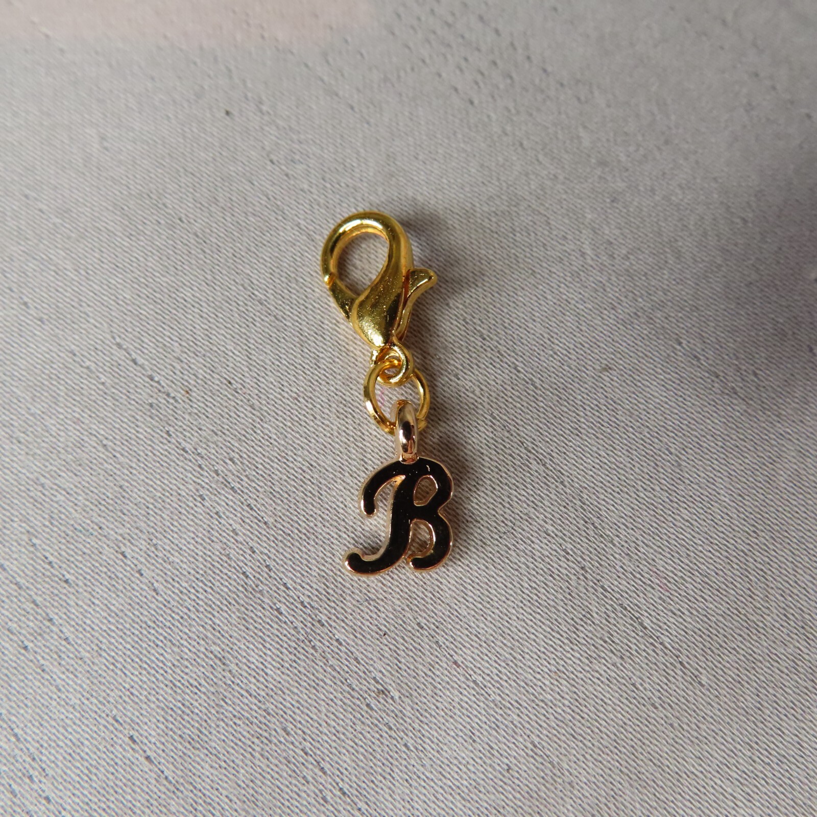 Initial CURSIVE LETTER B Charm Zipper Pull Keychain Add On Clip Gold Tone