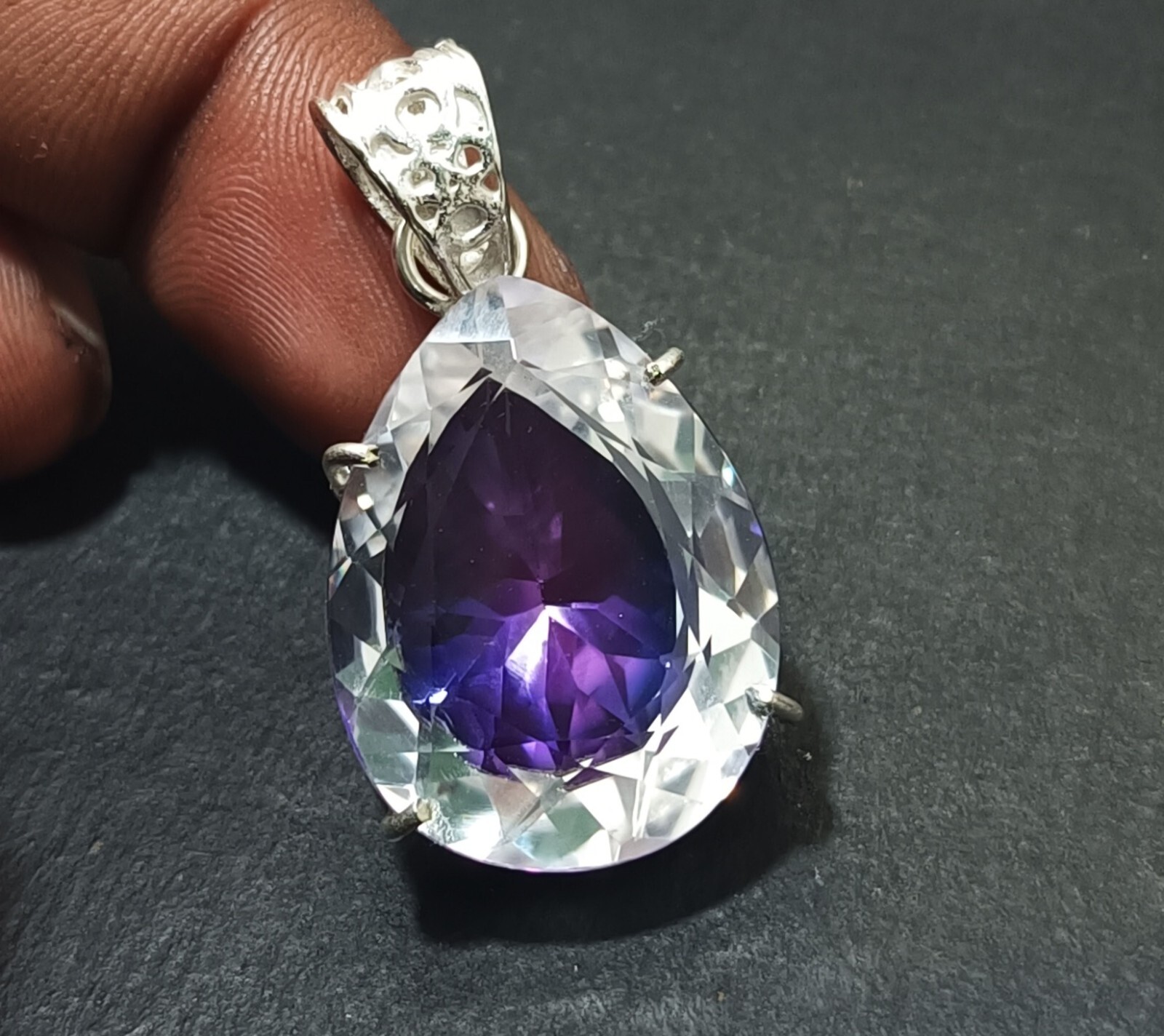 Bi-Color Rare Pitambari Sapphire Pear Natural 63 Ct 925 Silver Pendant Gem