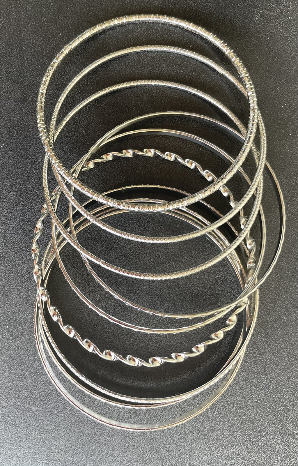 10 Bangle Silver Bracelets Stackable Adjustable Lot As Shown