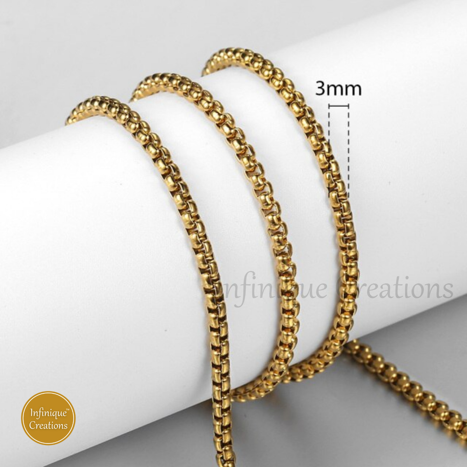 Stainless Steel Round Box Chain 18k Gold Plated 7-38″ Bracelet Necklace 1.5-5mm