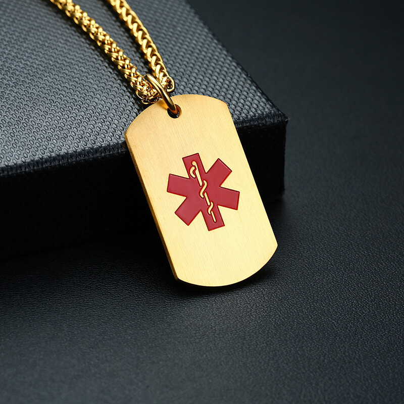 Medical Alert ID Necklace Pendant Stainless Steel Dog Tag Custom Engrave Laser