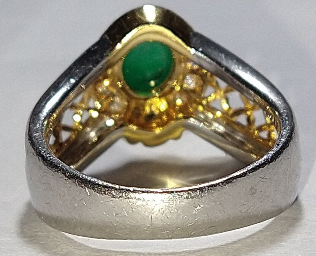 Solid heavy platinum & 18k gold 0.91 carat natural emerald diamond ring 8.76 grm